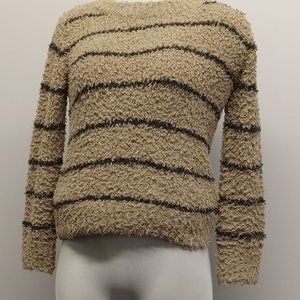 VINCE Cropped Sweater cotton linen crew neck gold brown teddy stripe EUC sz XS